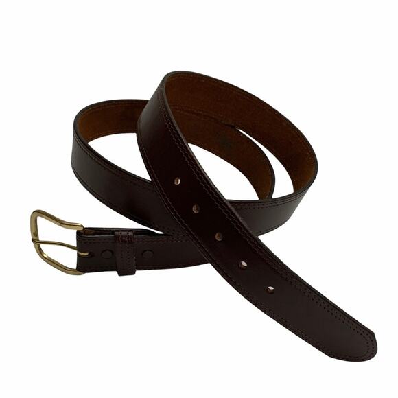Vintage Lyutone Leather Belt Size 46 Brass Buckle Cow Hide - Picture 1 of 14